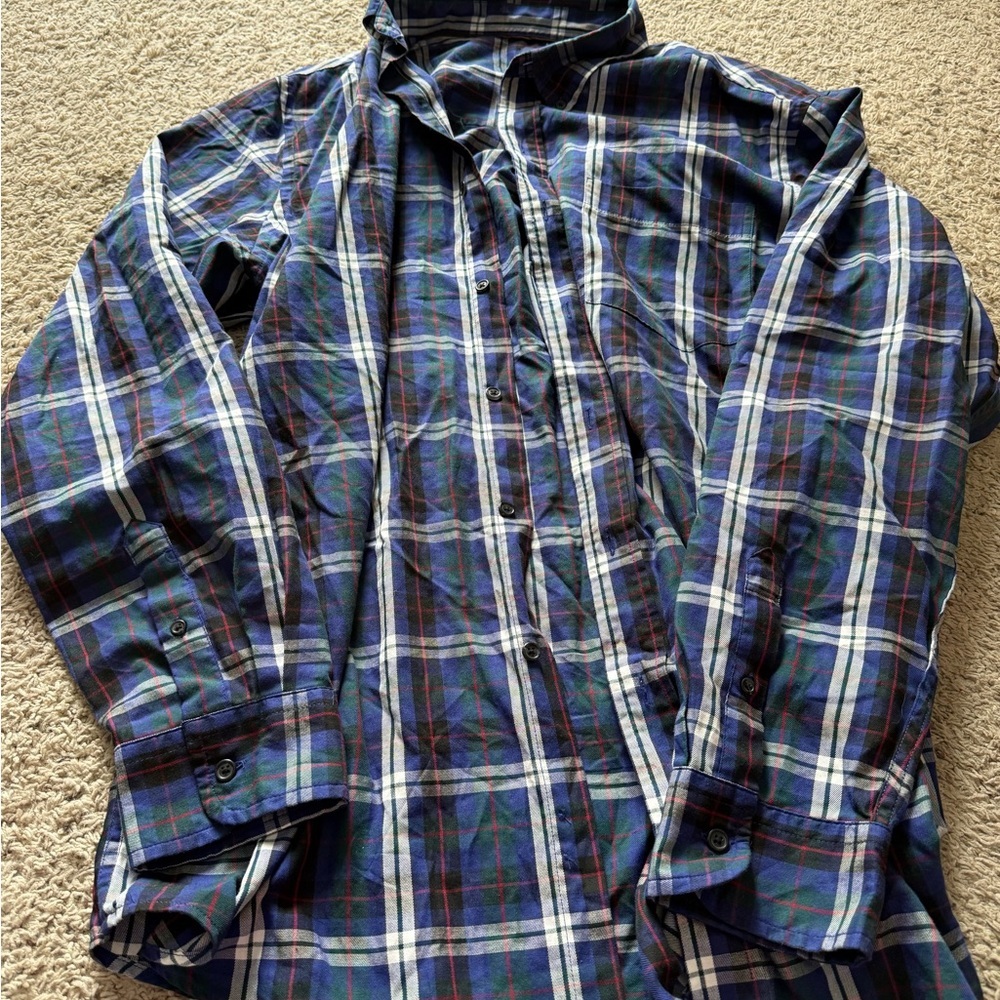 Chaps Navy and Green Plaid Shirt